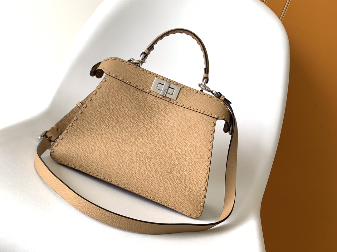 Fendi Peekaboo ISeeU Small Light Brown Selleria Bag with 556 Hand-sewn Topstitches